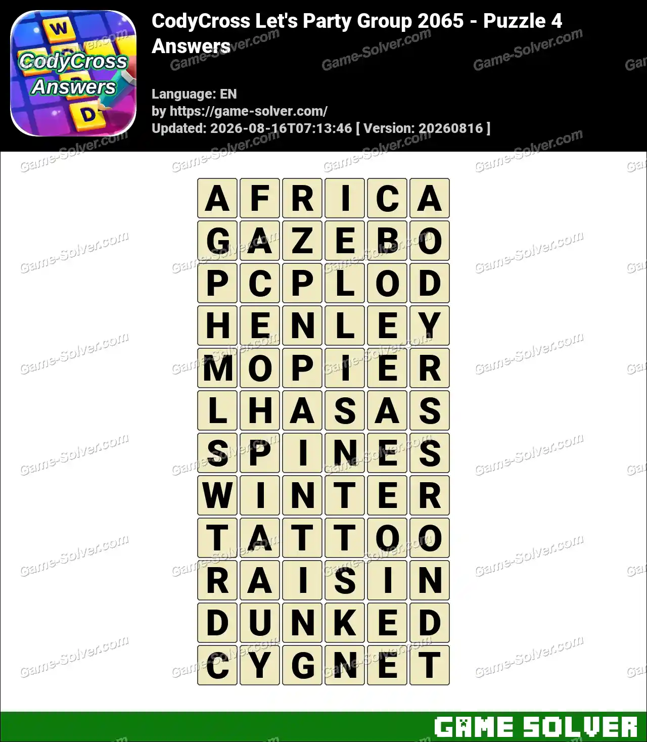 CodyCross Let’s Party Group 2065 – Puzzle 4 Answers